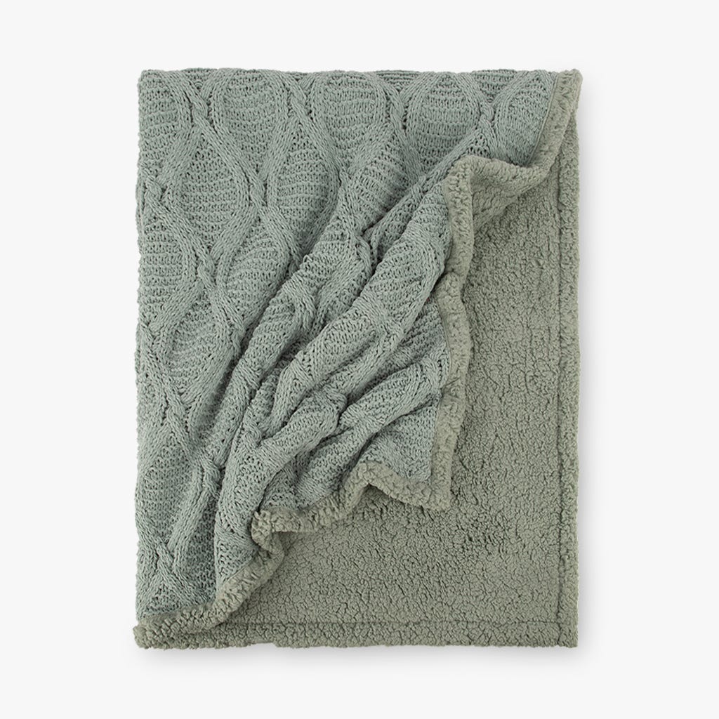 Manta de Tricot Trançando com Sherpa Verde ALASKA