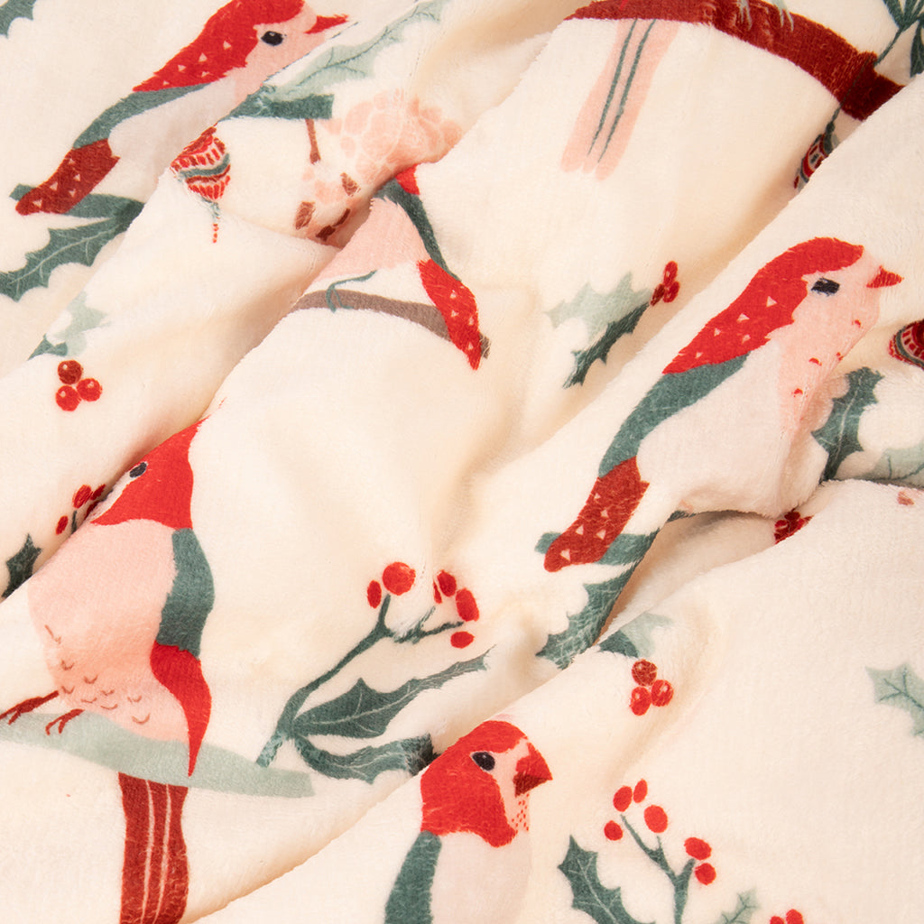 Manta com Sherpa Winter Birds COZY