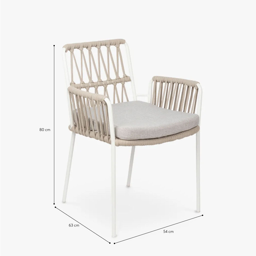 Cadeira de Metal Branco com Corda Bege FORMENTERA