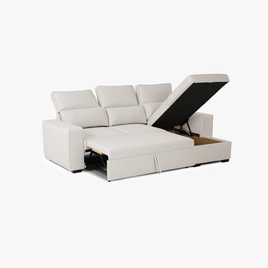 Sofá cama com chaise longue bege SANDLER