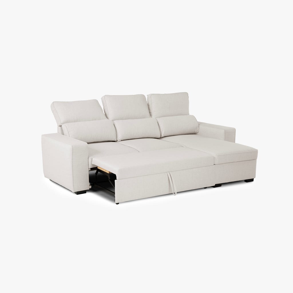 Sofá cama com chaise longue bege SANDLER