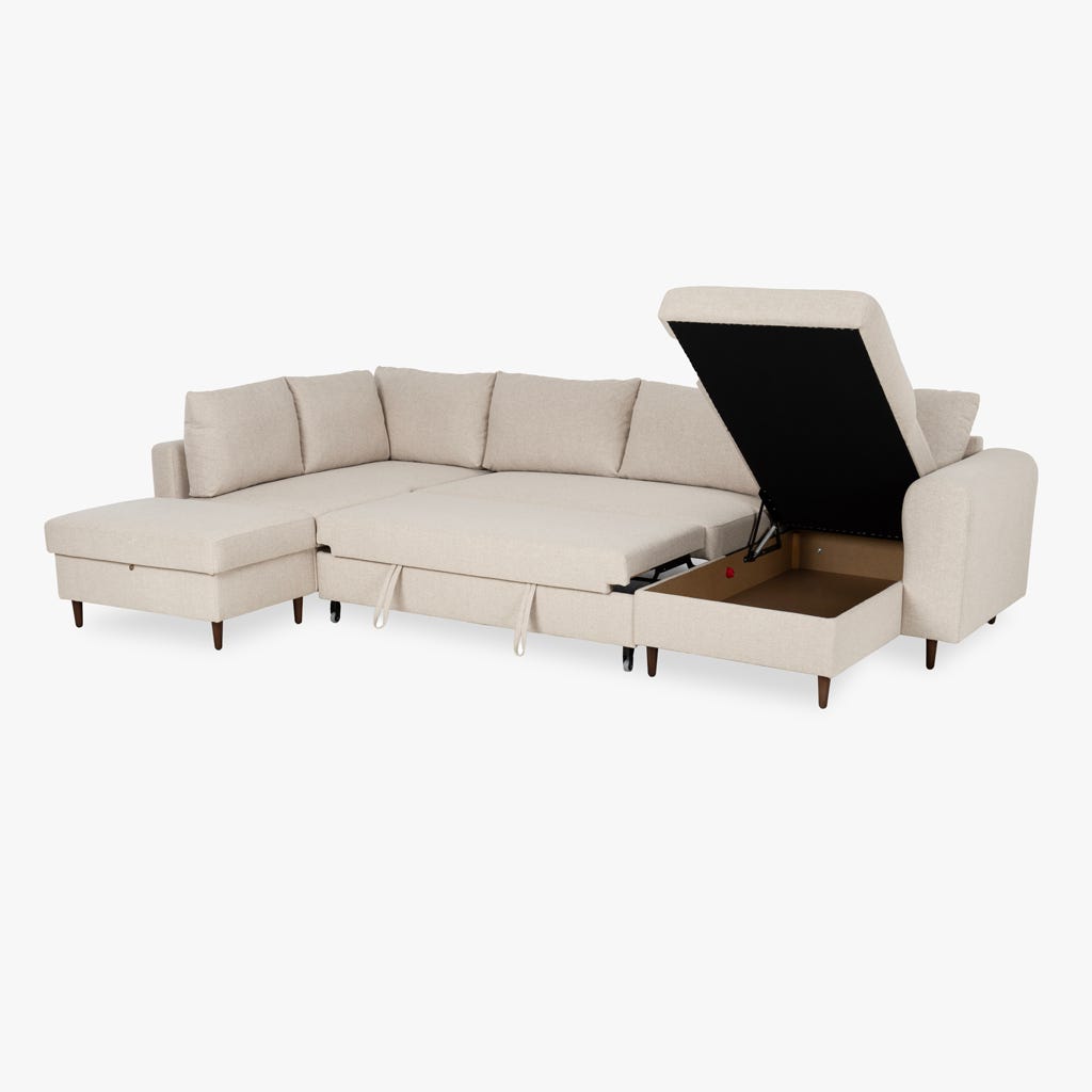 Beige sofa with left-hand pouf CRAIG