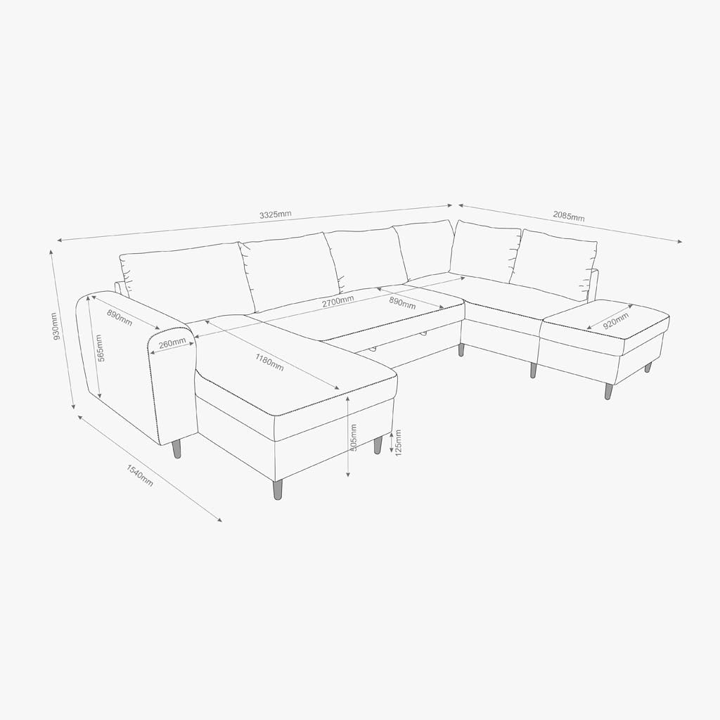 Beige sofa with left-hand pouf CRAIG