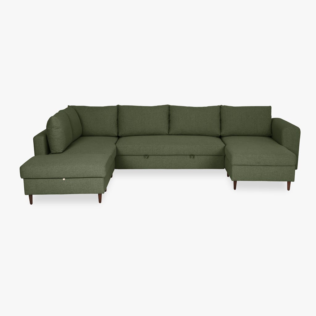 Sofá verde con puf a la izquierda CRAIG