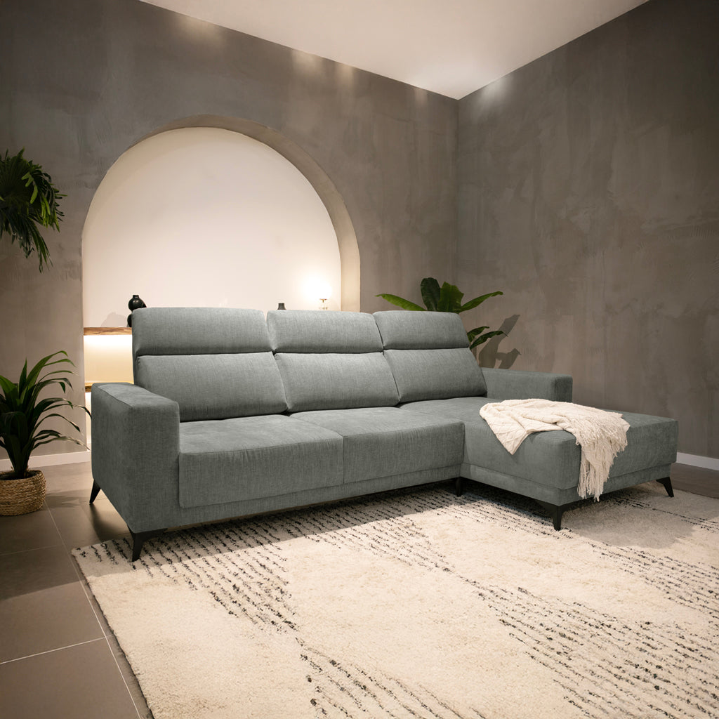Sofá chaise longue derecha gris BARDEM