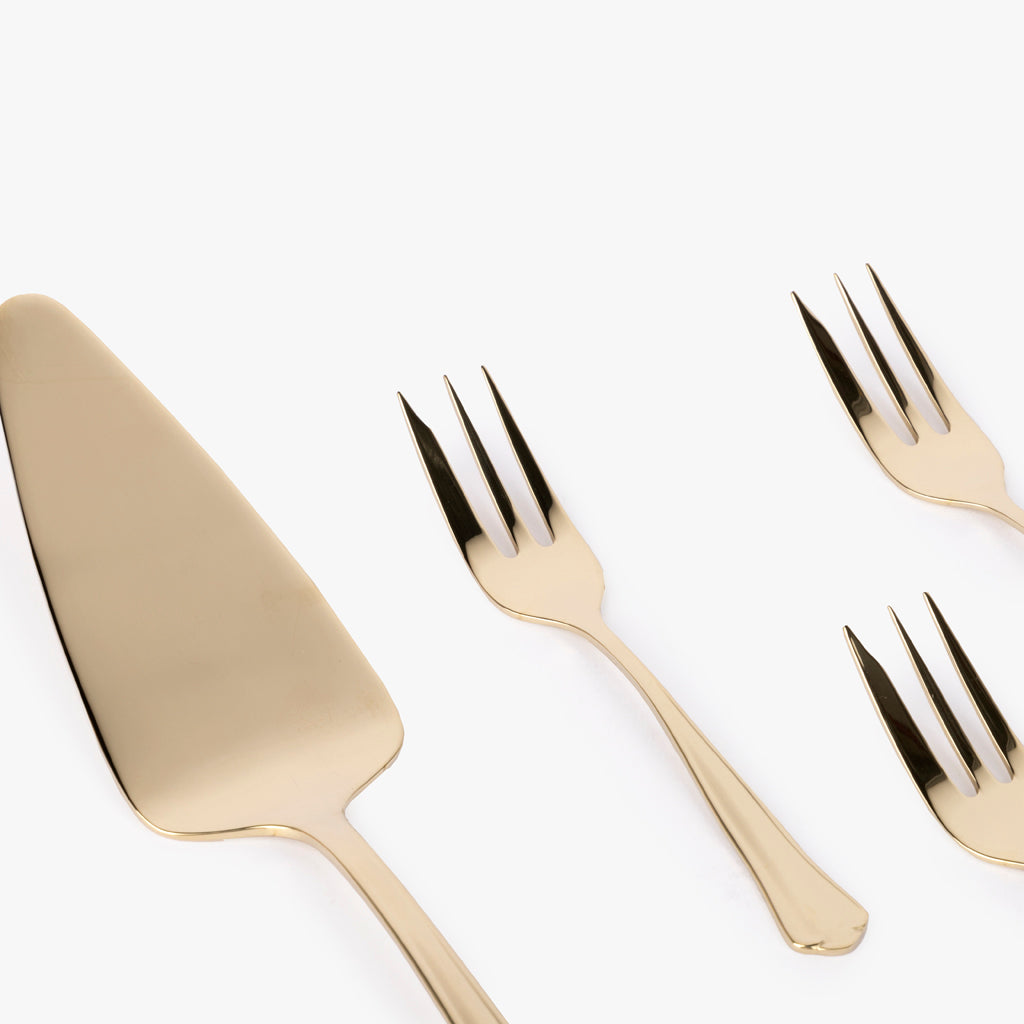 Conjunto 5 Talheres para Servir Bolo Aço Inox Dourado MARIE