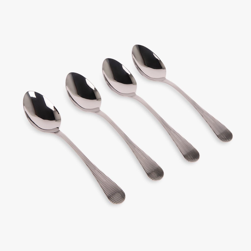 Conjunto 4 Colheres de Sobremesa Aço Inox Prateado GROOVY