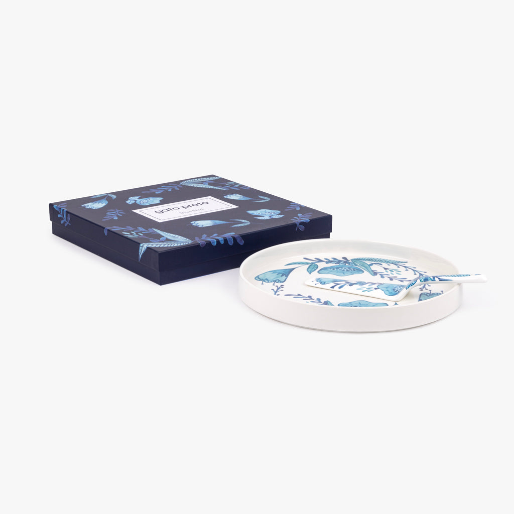 Assiette à gâteau avec spatule BLUE BIRD