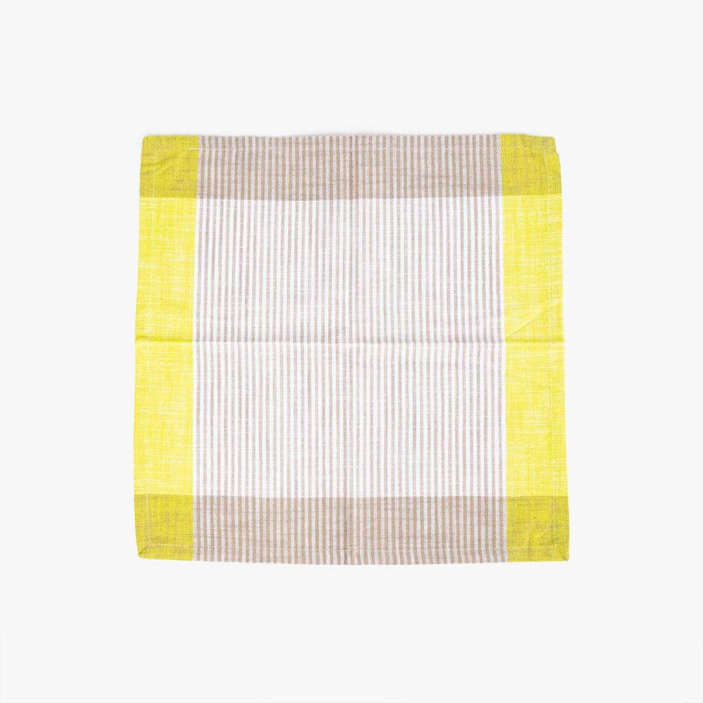 Conjunto de dois Guardanapos de Algodão Riscas Amarelo e Bege 45x45 KERALA