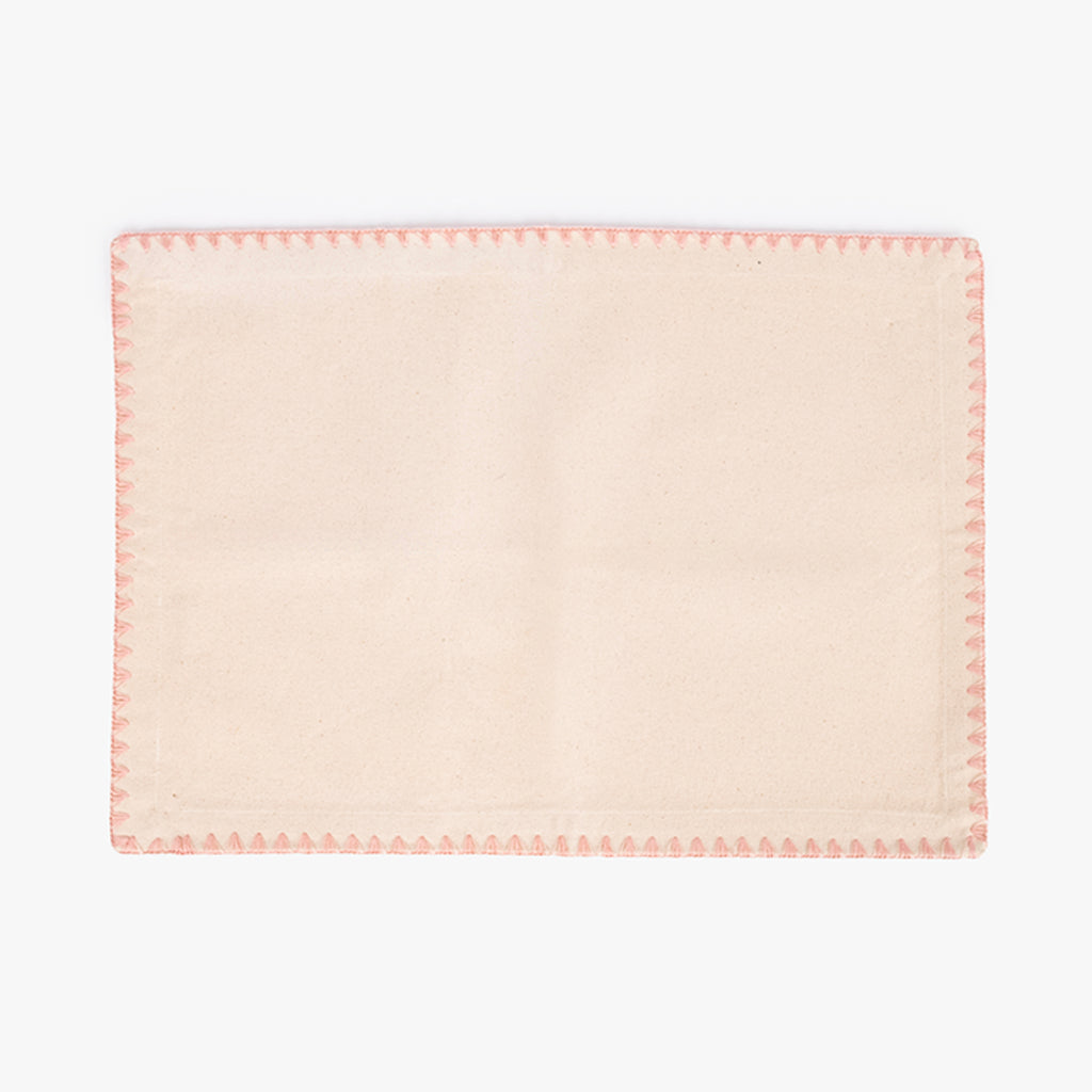 Individual de Algodão Bege com Bordado Rosa PORTOBELLO