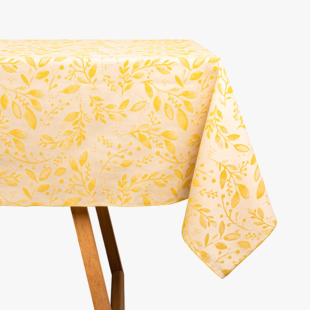 Toalha de Mesa Quadrada Jacquard Ramagens Amarela WOODS