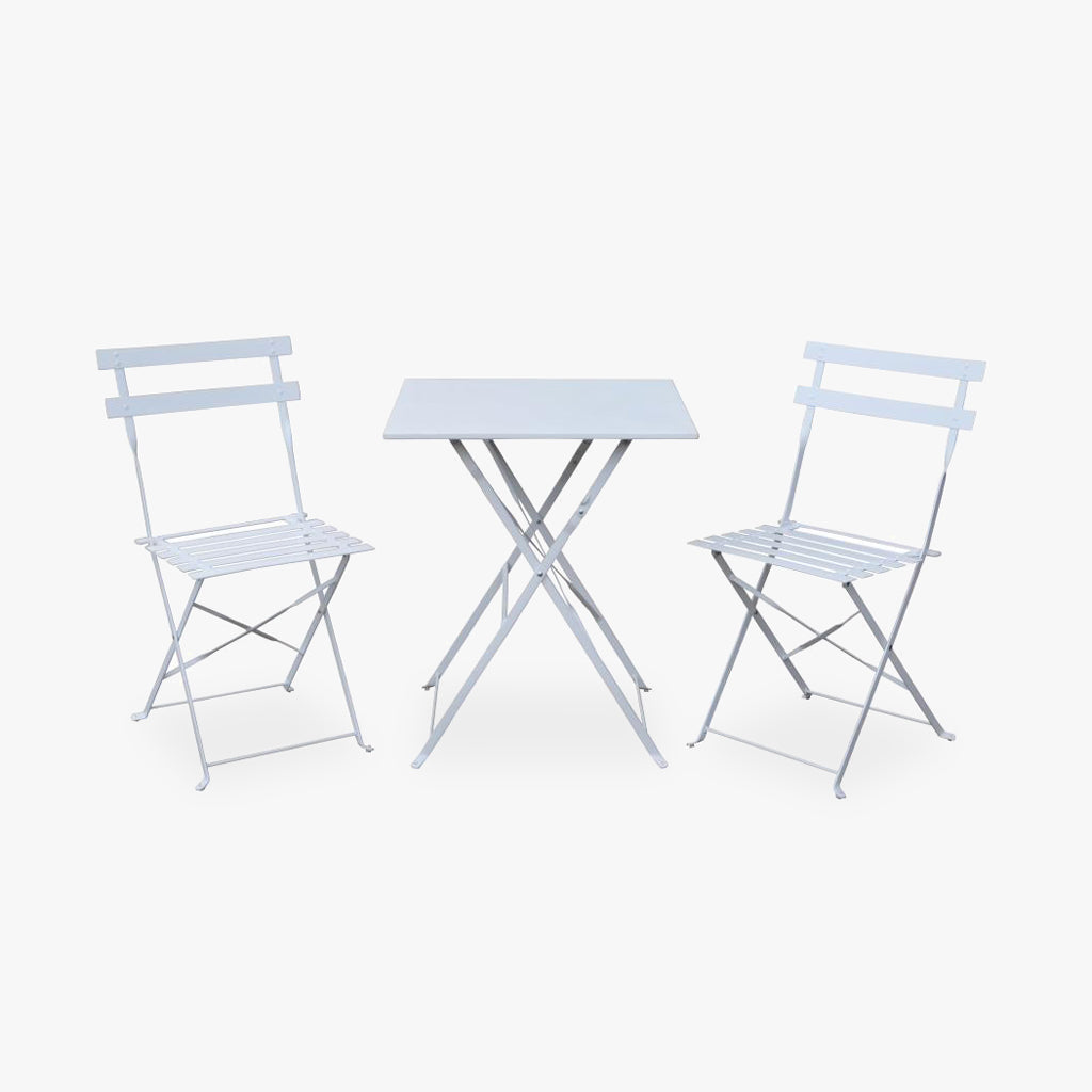 Conjunto de mesa y 2 sillas de metal blanco COLORIDO