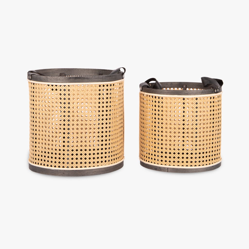 Conjunto com Dois Cestos Rattan Natural e Preto SUBLIME