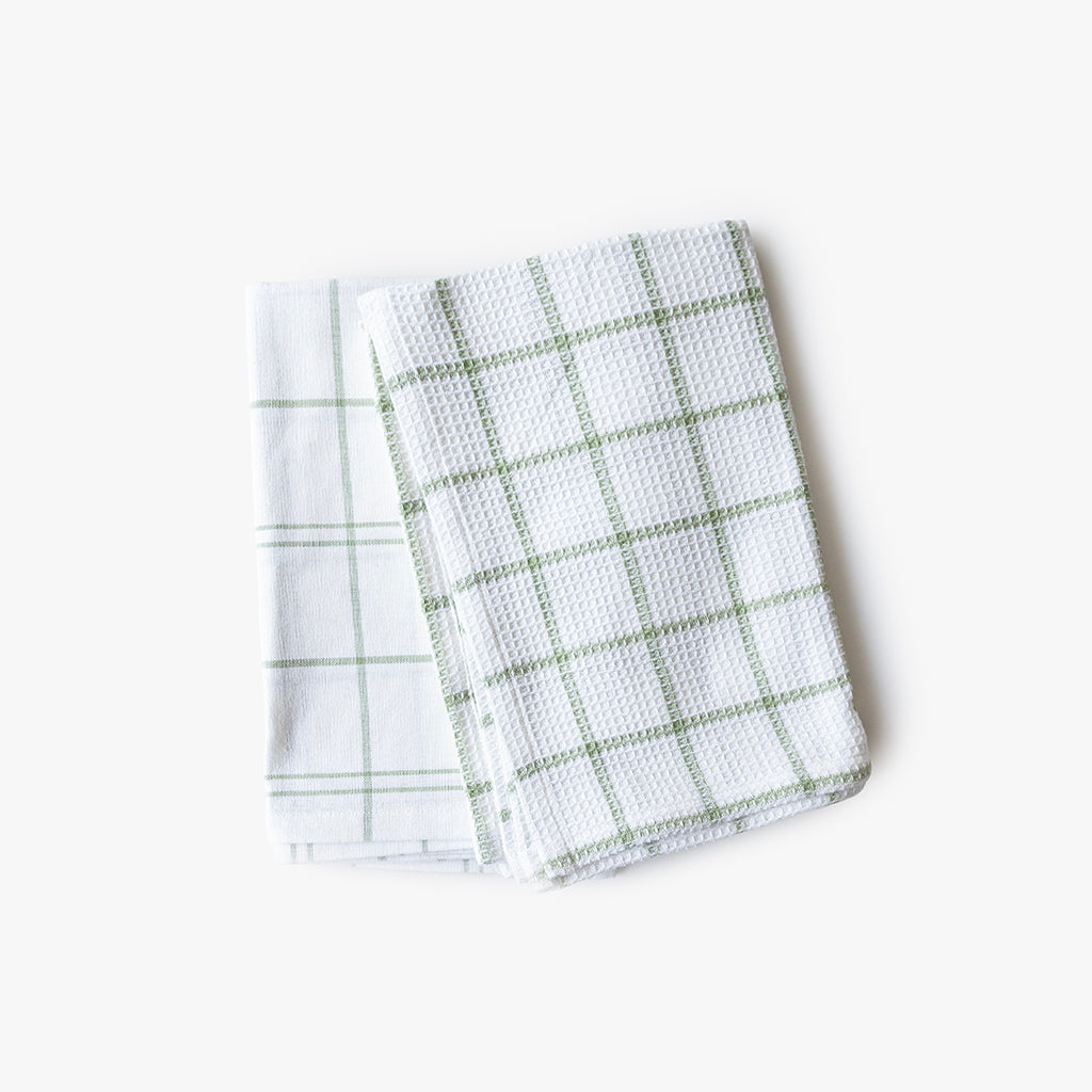 Conjunto de dois panos de Cozinha Xadrez Verde e Branco EVERYDAY