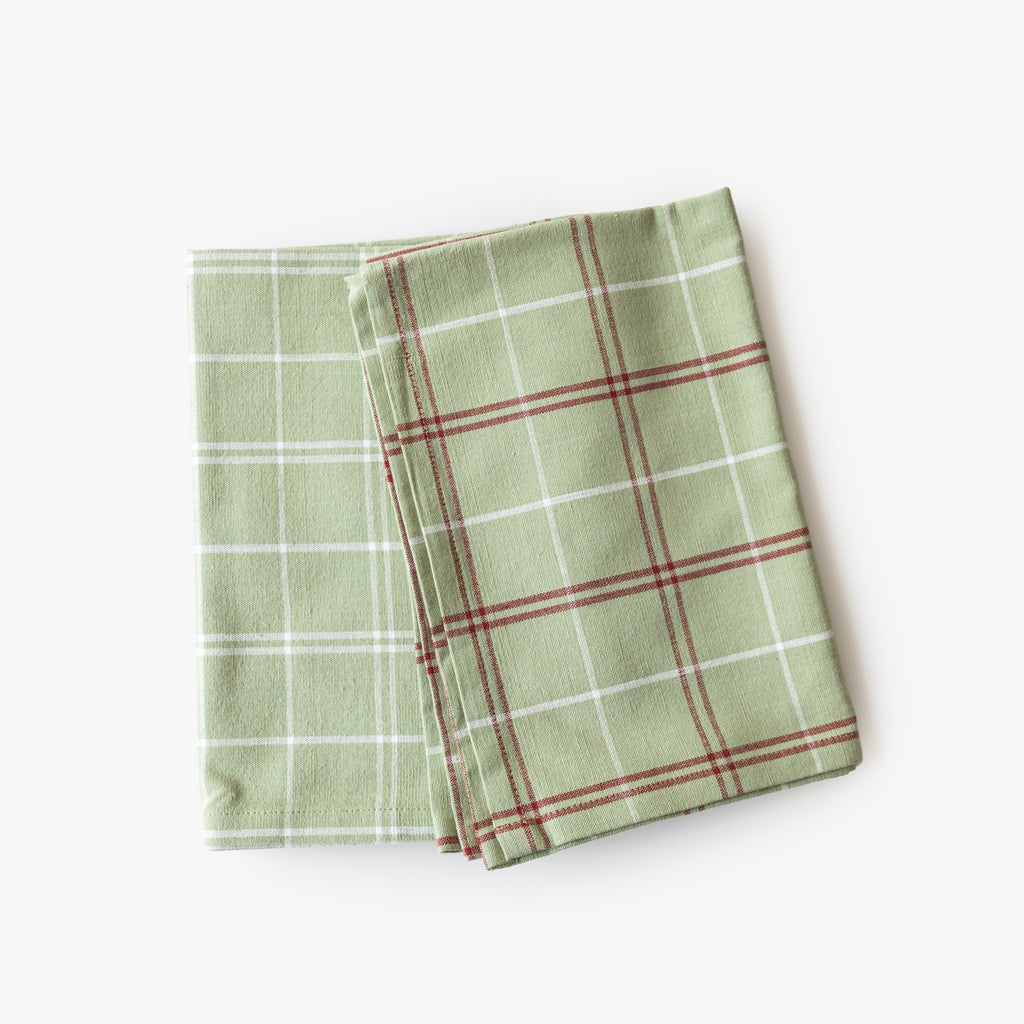 Conjunto de dois panos de Cozinha Xadrez Verde, Bordeaux e Branco CHECKS