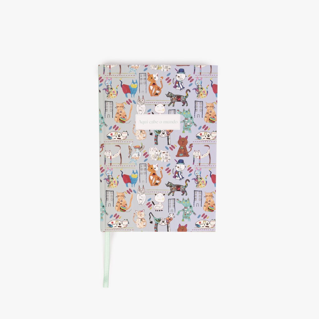 Caderno Journal com Gato Capa Dura A5 AQUI CABE O MUNDO