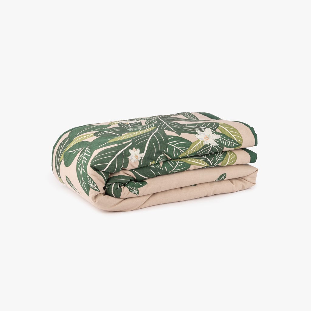 Edredão para Cama Linho e Algodão com Folhas GREEN SENSE