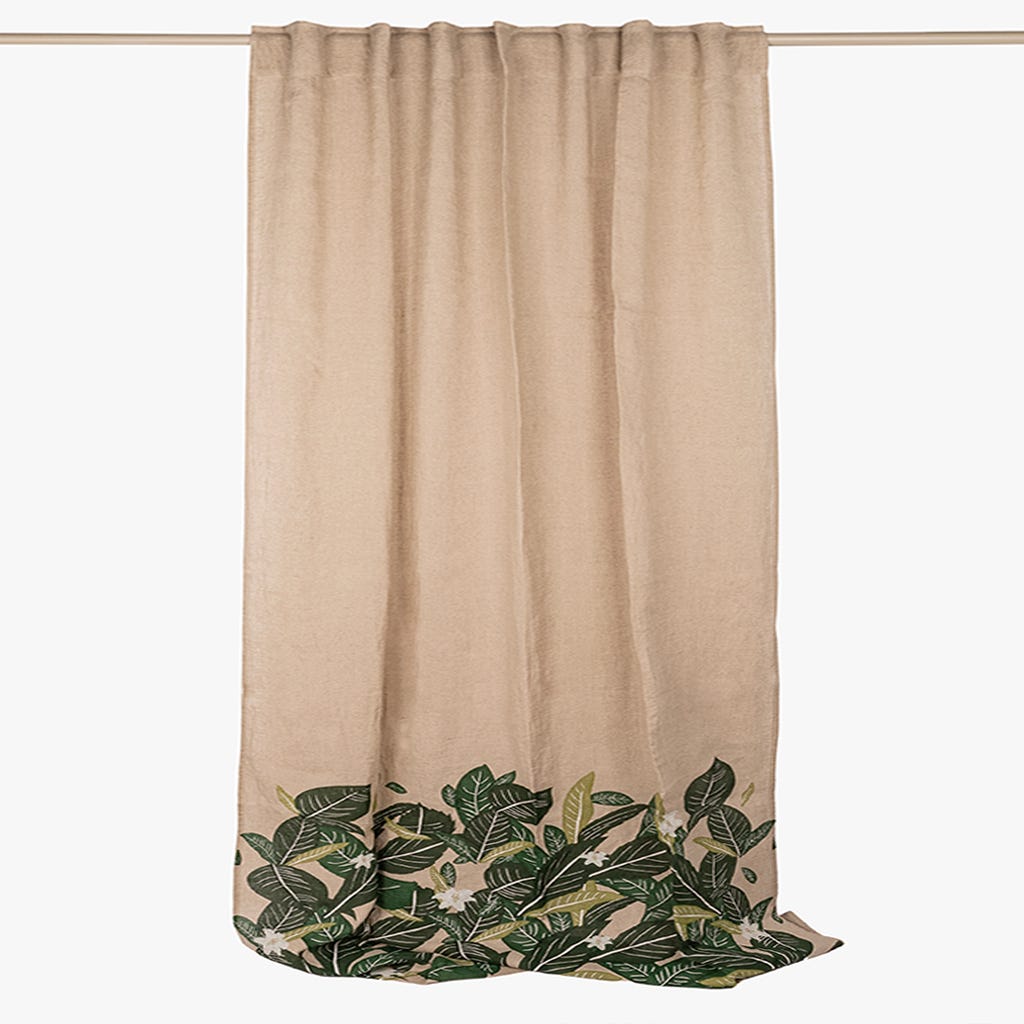 Cortinado de Linho Bege com Folhas GREEN SENSE