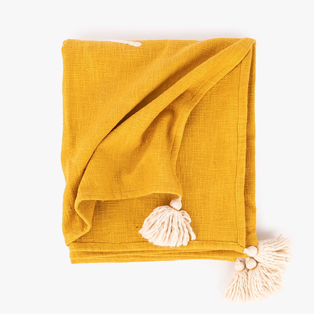 Manta de algodão bordada amarela 130x160cm BACKYARD