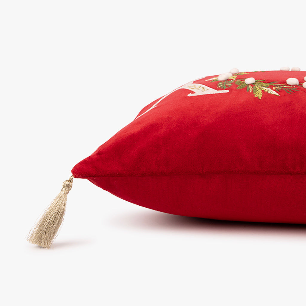 Housse de coussin en velours rouge Joy To The World