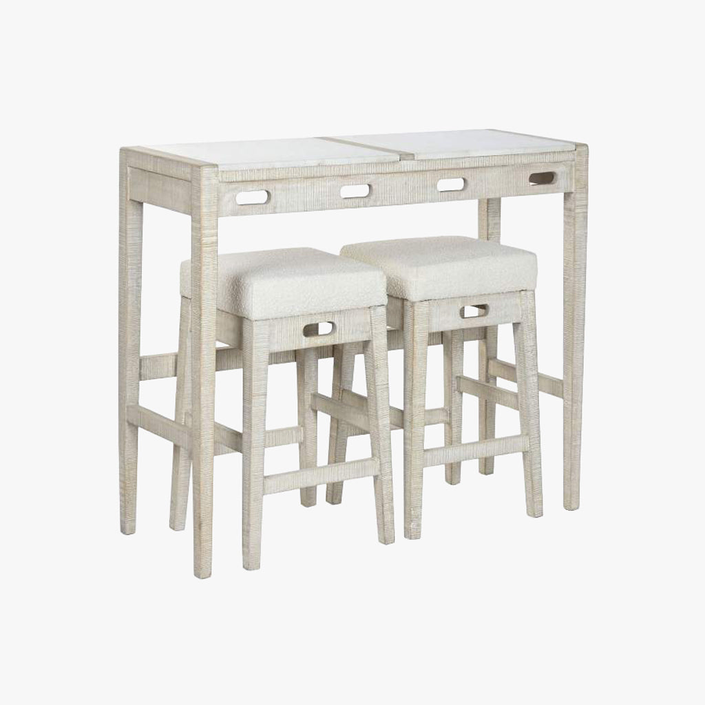 Table haute en bois et marbre avec bancs ENLACE