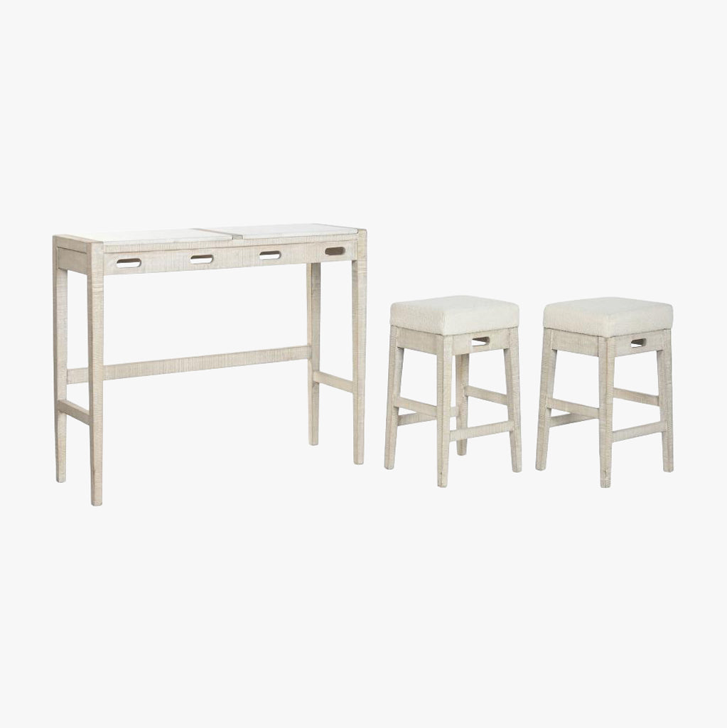 Table haute en bois et marbre avec bancs ENLACE