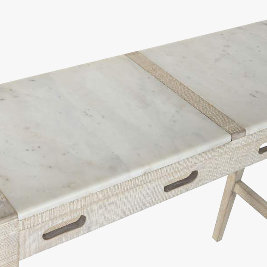 Table haute en bois et marbre avec bancs ENLACE