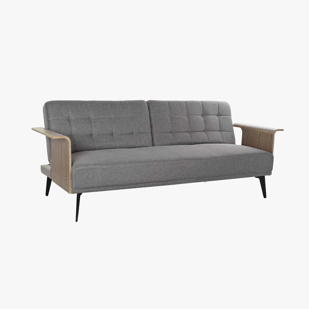Sofá Cama Cinza com Estrutura em Madeira e Sistema Click-Clack MOVE
