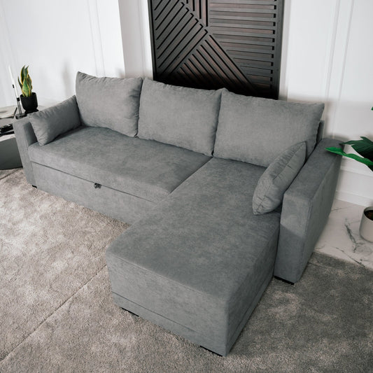 Sofá - Cama 3 Lugares com Chaise Longue Reversível - LeahC729CCSRG3811_C24