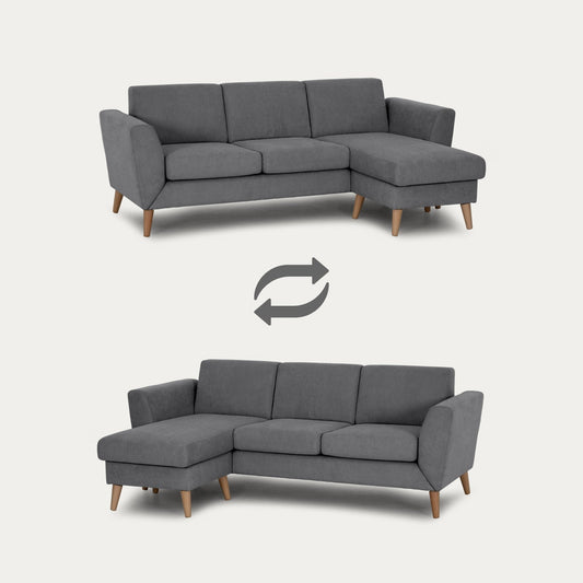 Sofá de 3 lugares com chaise longue reversível e pés vintage – AngelC710BSSRBG3811_C24