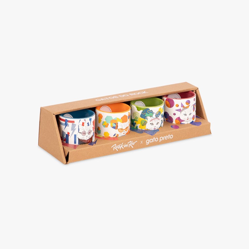 4 Copos de café 100 ml GATOS DO ROCK - Gato Preto