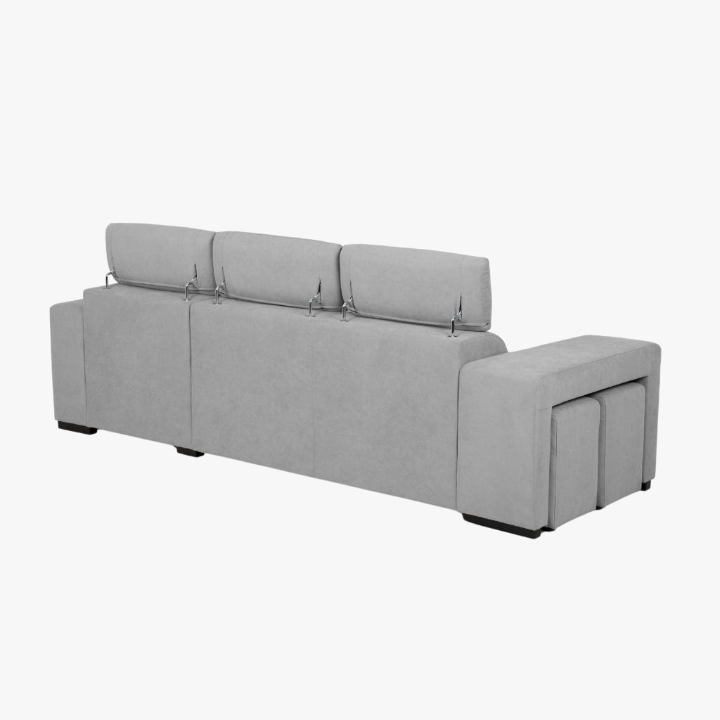 Sofá cama con chaise longue reversible y cabeceros ajustables Gris LINO