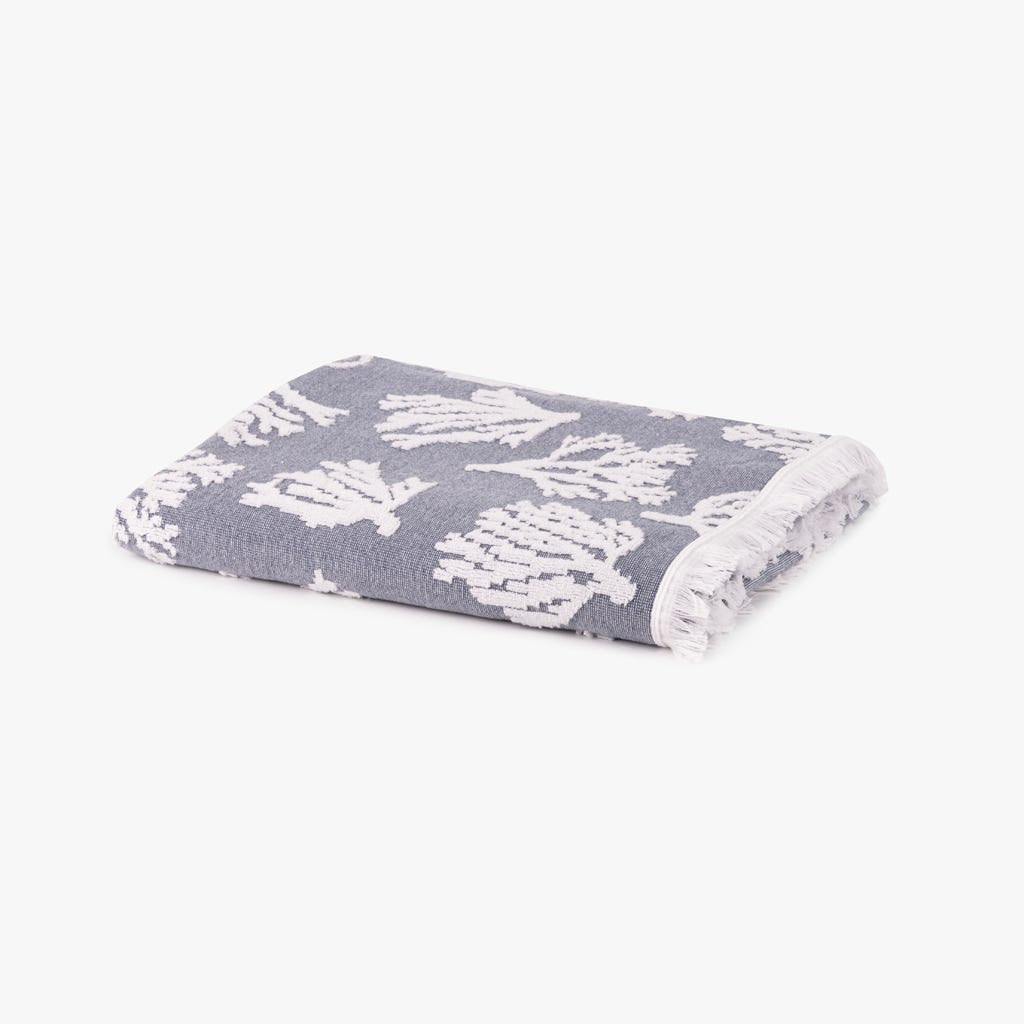 Toalha de Banho Algodão Azul e Branco com Algas CORAL
