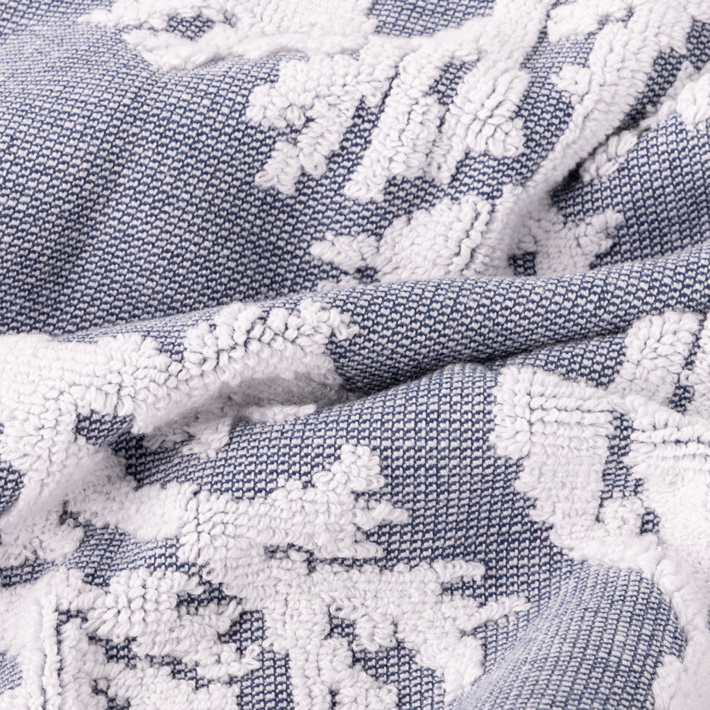 Toalha de Banho Algodão Azul e Branco com Algas CORAL