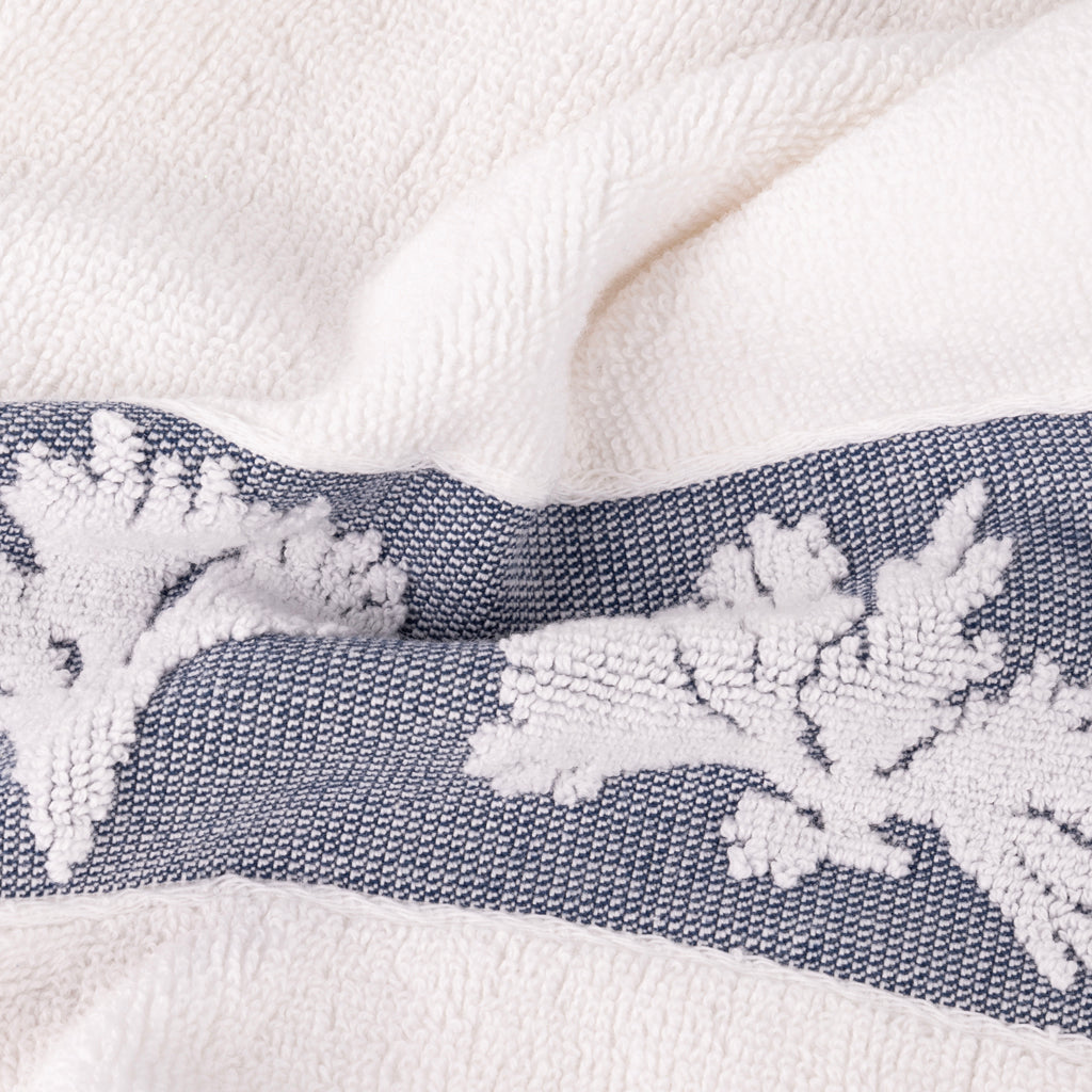 Toalha de Banho de Rosto Algodão Algas em Azul e Branco CORAL