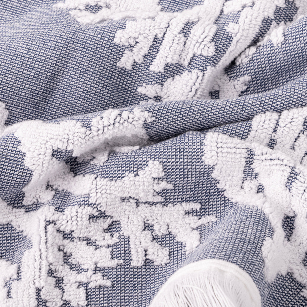 Toalha de Banho de Corpo Algodão Algas em Azul e Branco CORAL