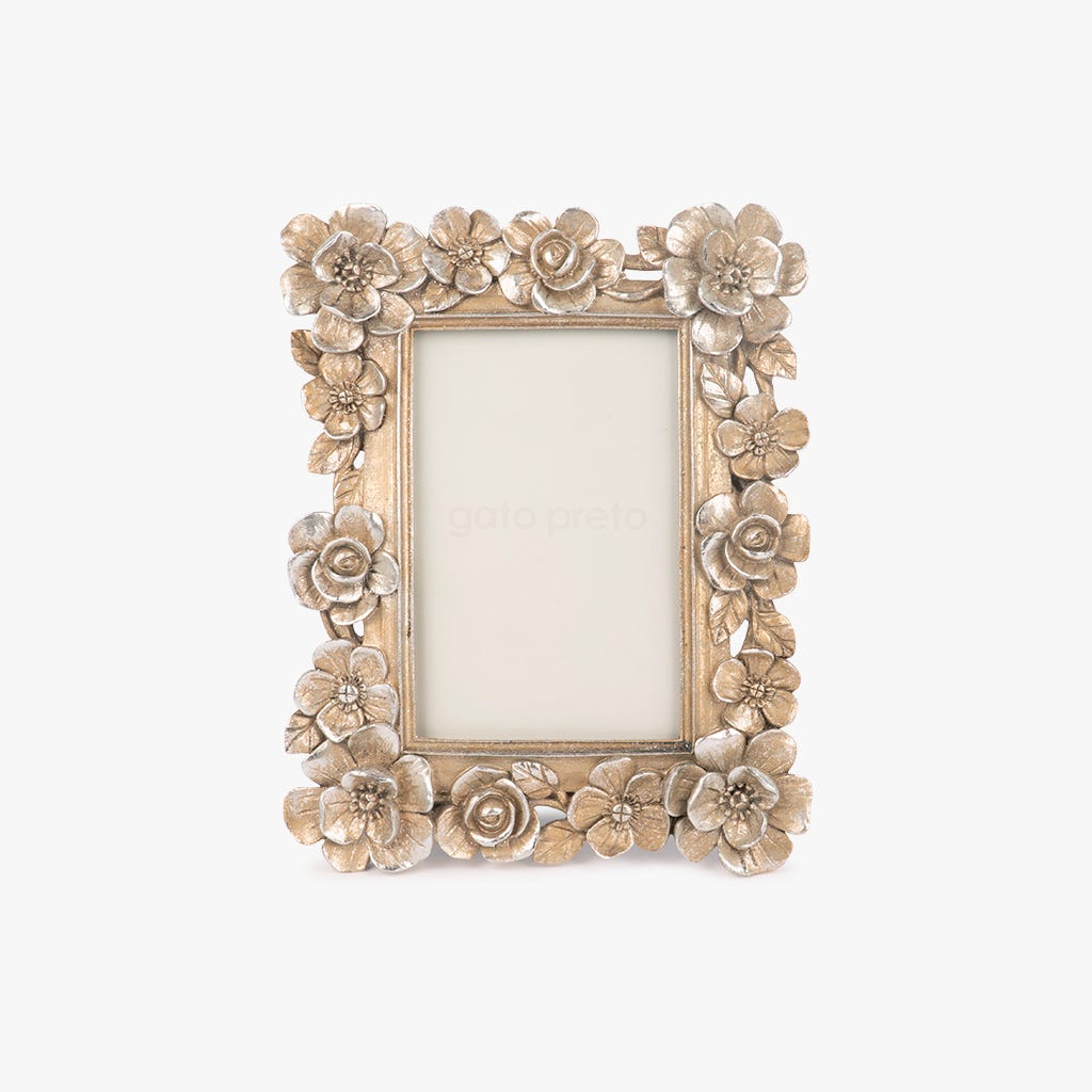 Moldura com Flores Prata 10x15 LA ROCHELLE