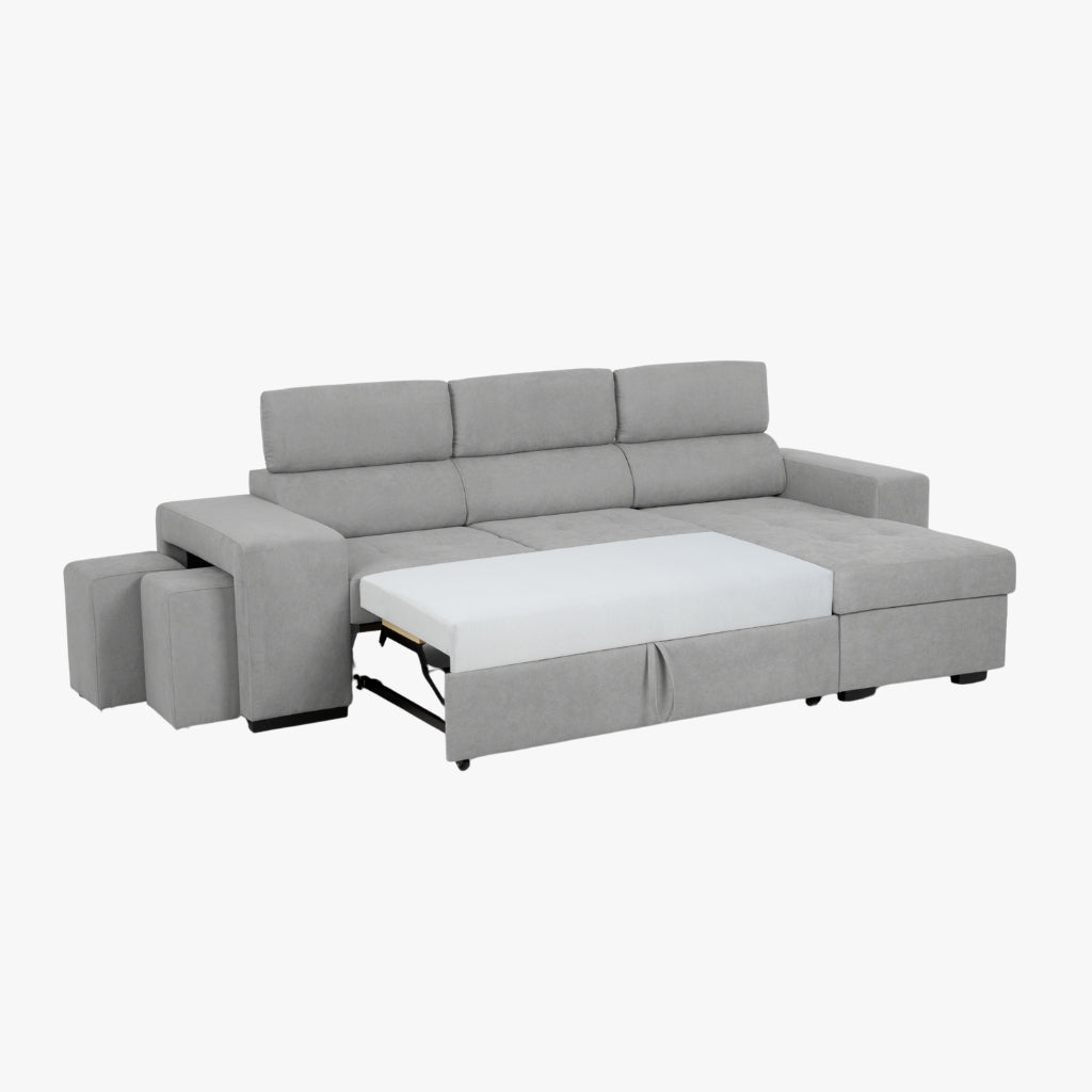 Sofá cama con chaise longue reversible y cabeceros ajustables Gris LINO