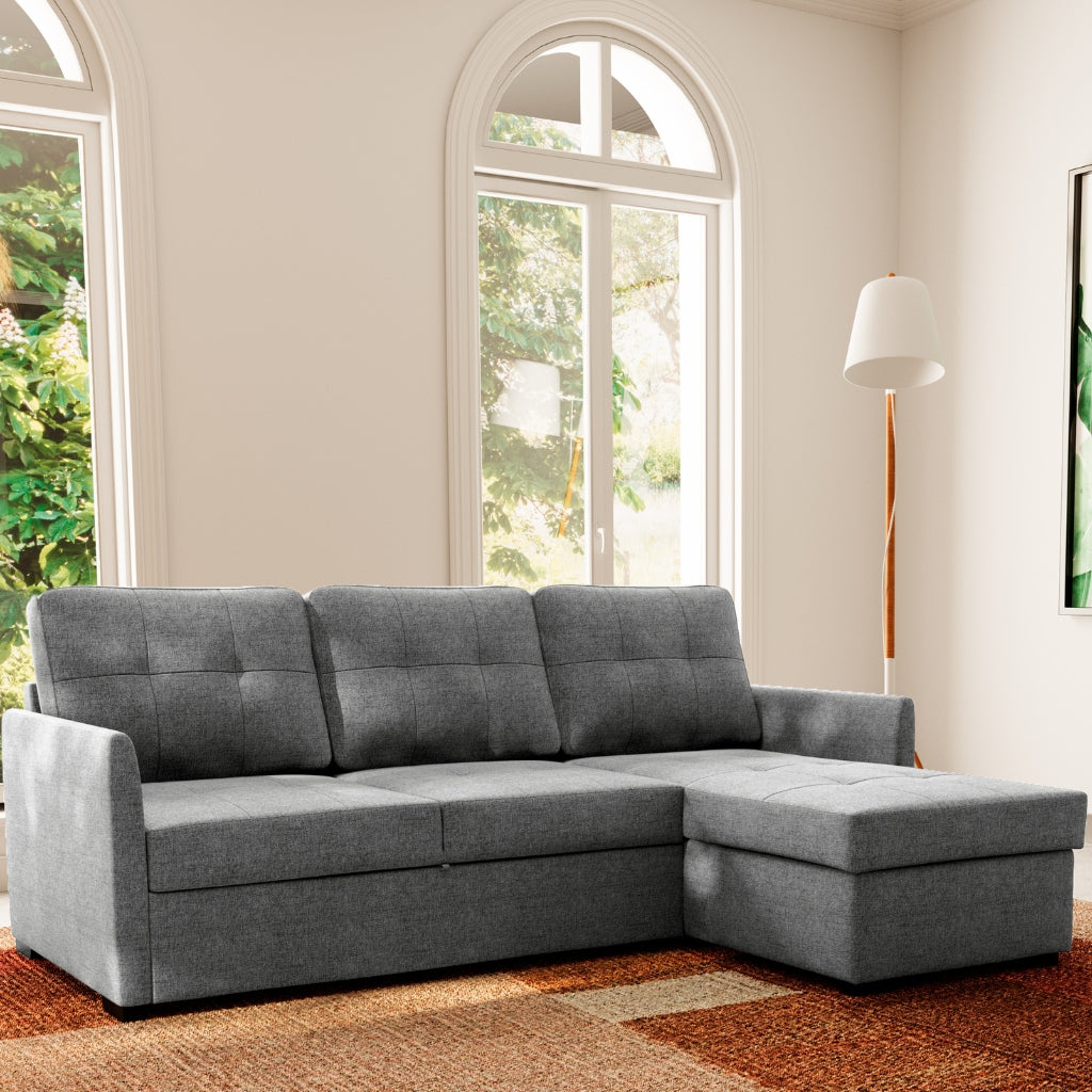 Sofá cama reversible BELA antracita con chaise longue