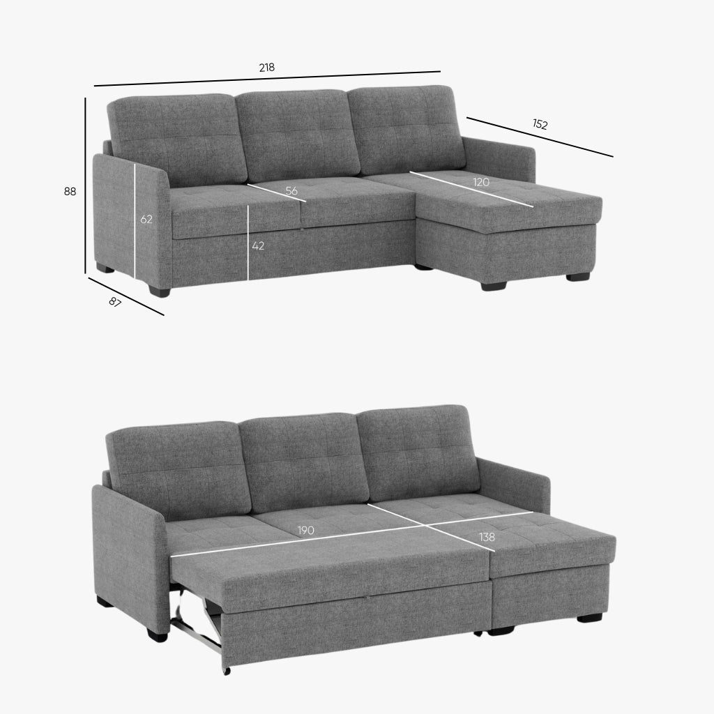 Sofá cama reversible BELA antracita con chaise longue