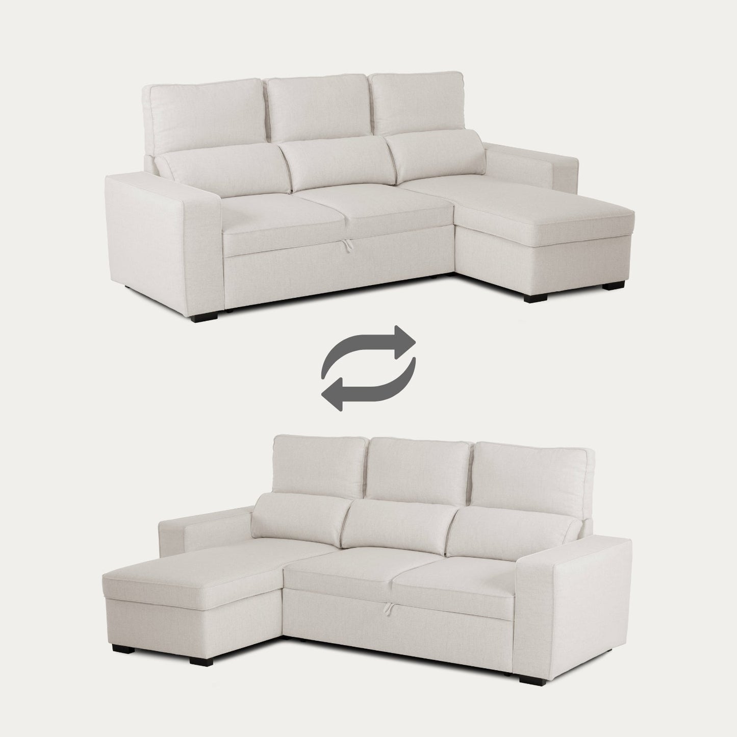 Sofá - Cama 4 Lugares com Chaise Longue Reversível e Arrumação - HarperC1536BFSRG8242_C24