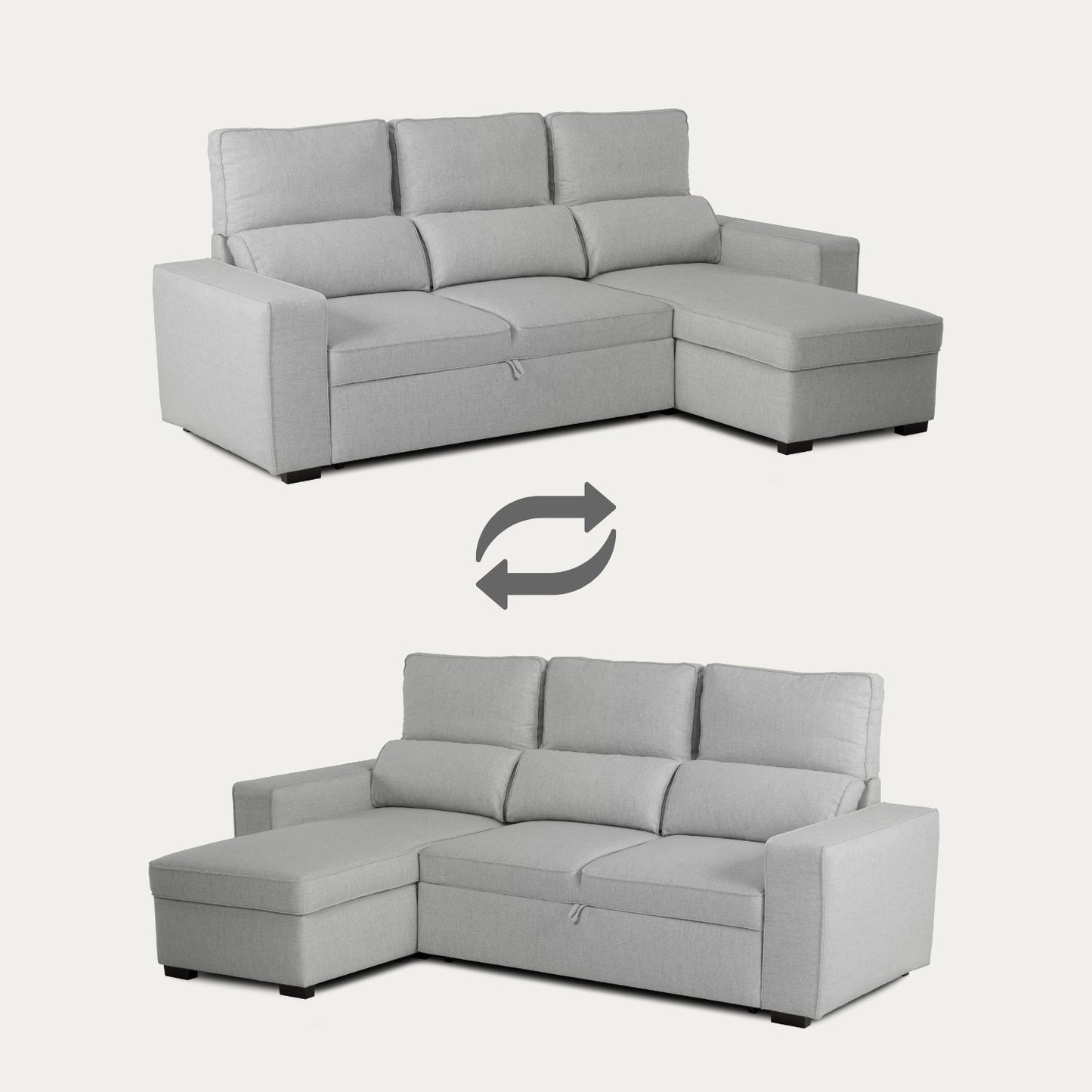 Sofá - Cama 4 Lugares com Chaise Longue Reversível e Arrumação - HarperC1536BFSRG8211_C24