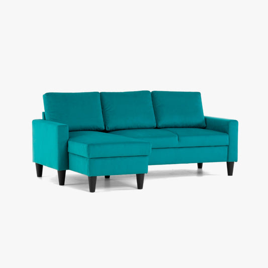 Sofá com chaise longue reversível turquesa FOX