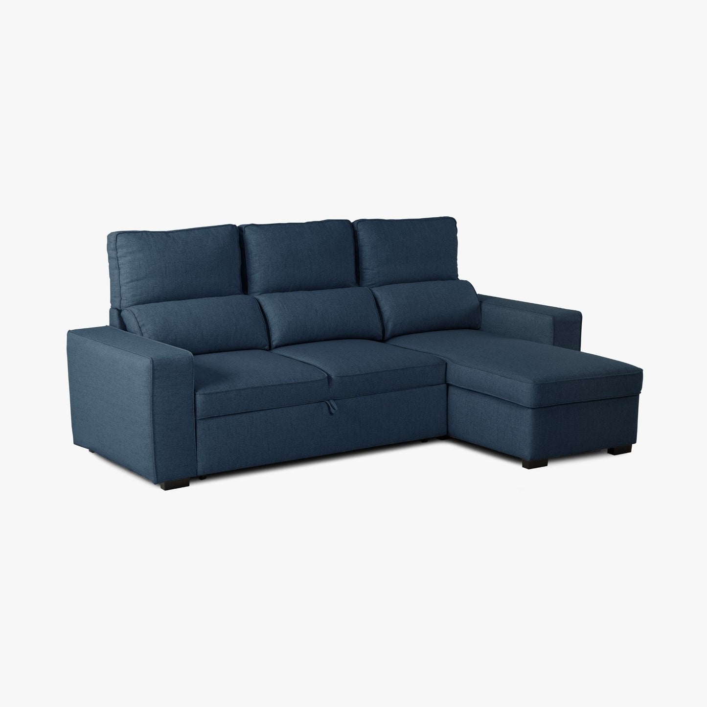 Sofá cama com chaise longue reversível e arrumação azul HARPER