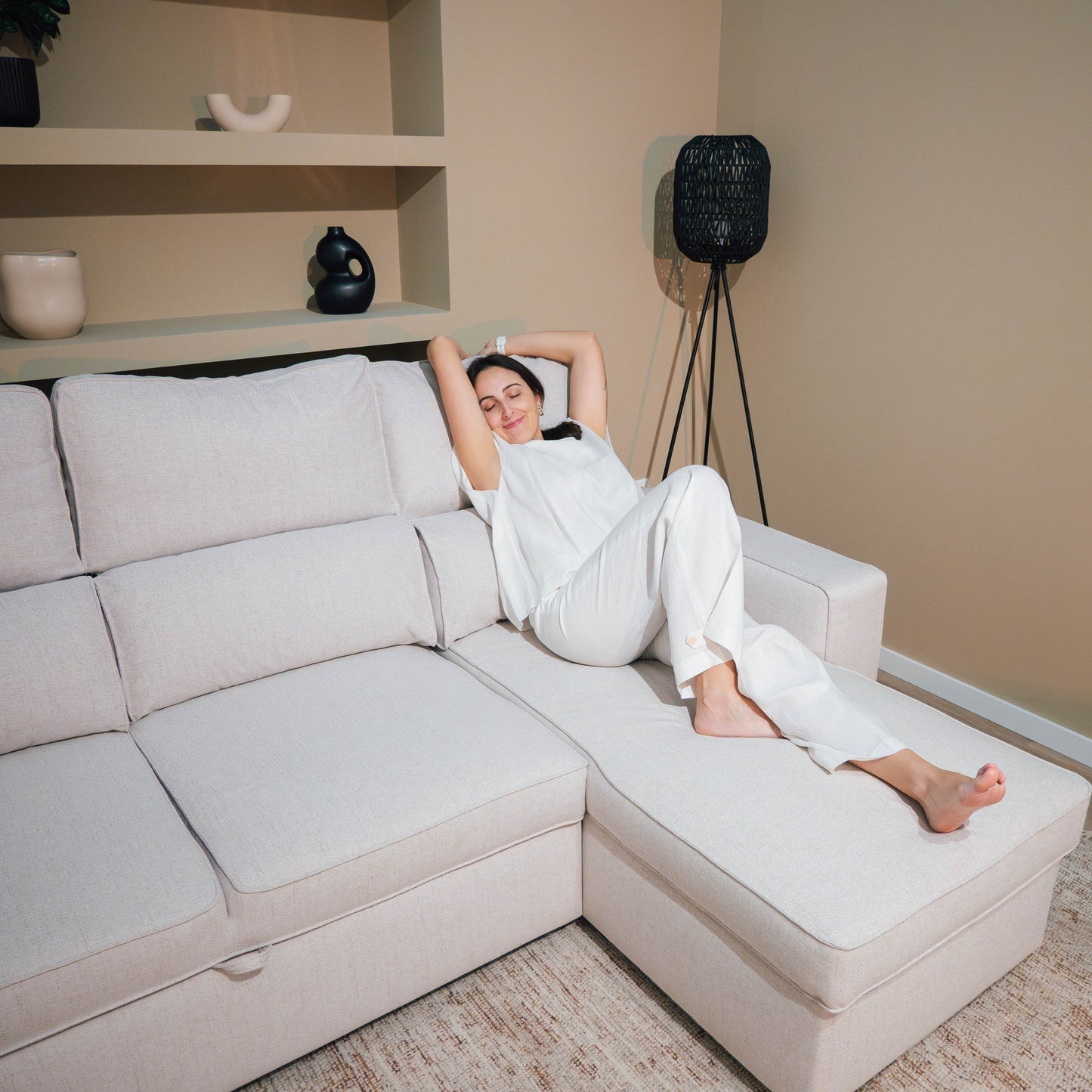 Sofá - Cama 4 Lugares com Chaise Longue Reversível e Arrumação - HarperC1536BFSRG8242_C24