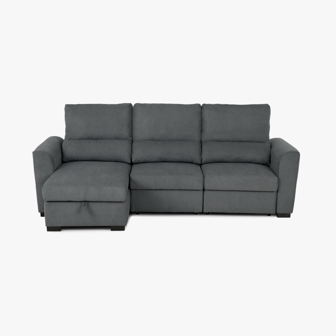 Sofá cama com chaise longue reversível cinza OLIVER