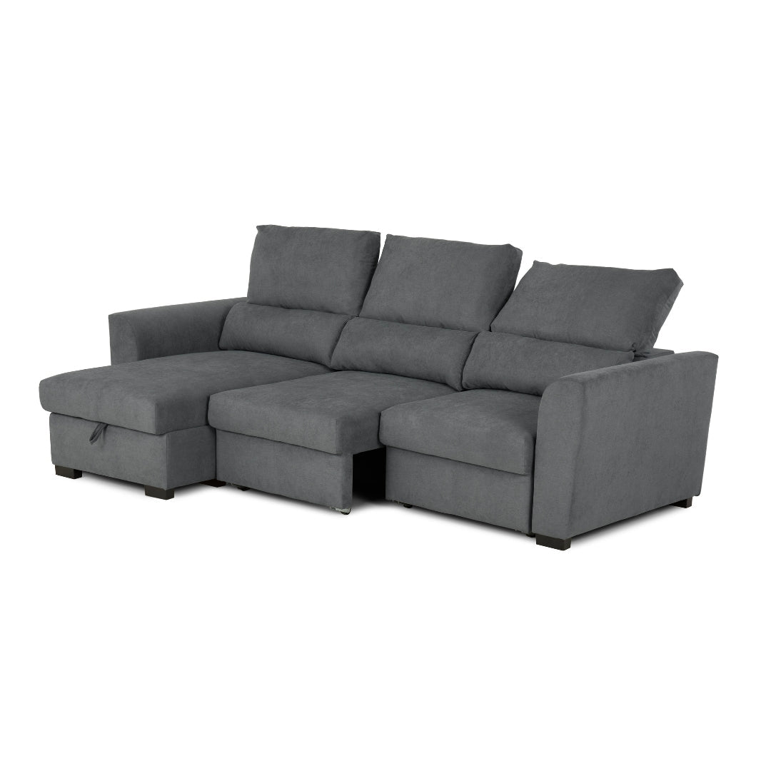 Sofá - Cama 3 Lugares com Chaise Longue Reversível e Encosto Reclinável - OliverC1009CFSRG3811_C24