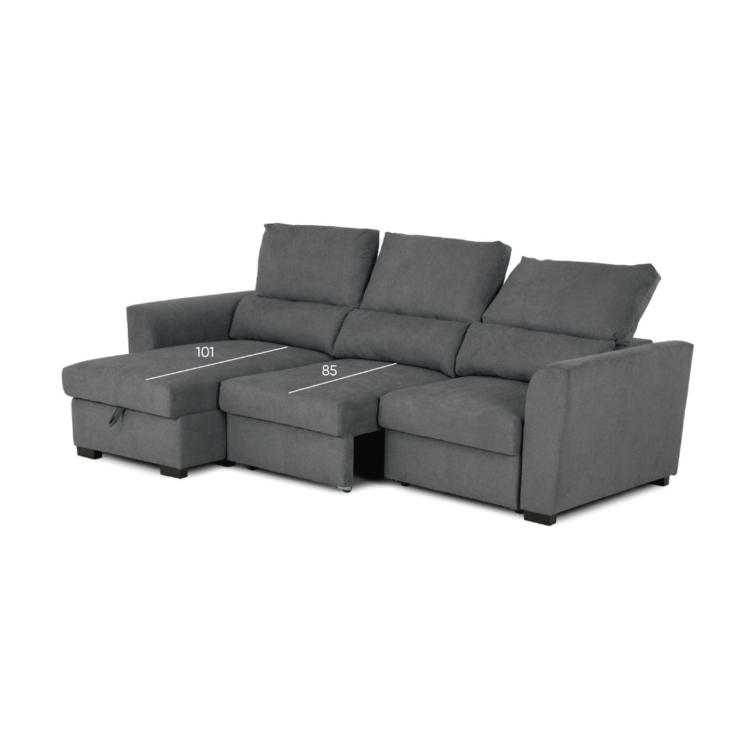 Sofá - Cama 3 Lugares com Chaise Longue Reversível e Encosto Reclinável - OliverC1009CFSRG3811_C24