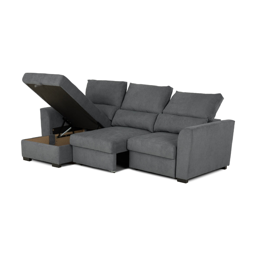Sofá - Cama 3 Lugares com Chaise Longue Reversível e Encosto Reclinável - OliverC1009CFSRG3811_C24