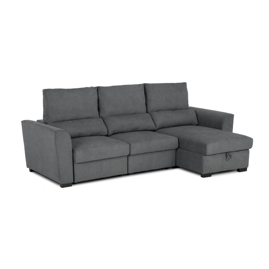 Sofá - Cama 3 Lugares com Chaise Longue Reversível e Encosto Reclinável - OliverC1009CFSRG3811_C24